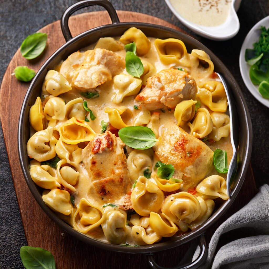 Creamy Chicken and Tortellini Bake