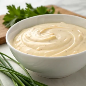 A bowl of smooth and creamy Hello Fresh cream sauce base, garnished with herbs, ready to serve.